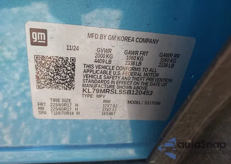 2025 Chevrolet Trailblazer Awd Lt from USA, damaged, VIN KL79MRSL5SB120453